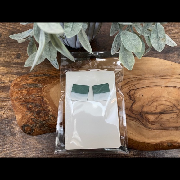 Handmade Clay Square Studs - Forest Greens Series - Picture 5 of 5